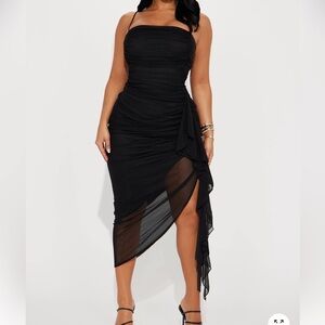 Fashion Nova Pretty Lady Ruched Midi Dress - Black
